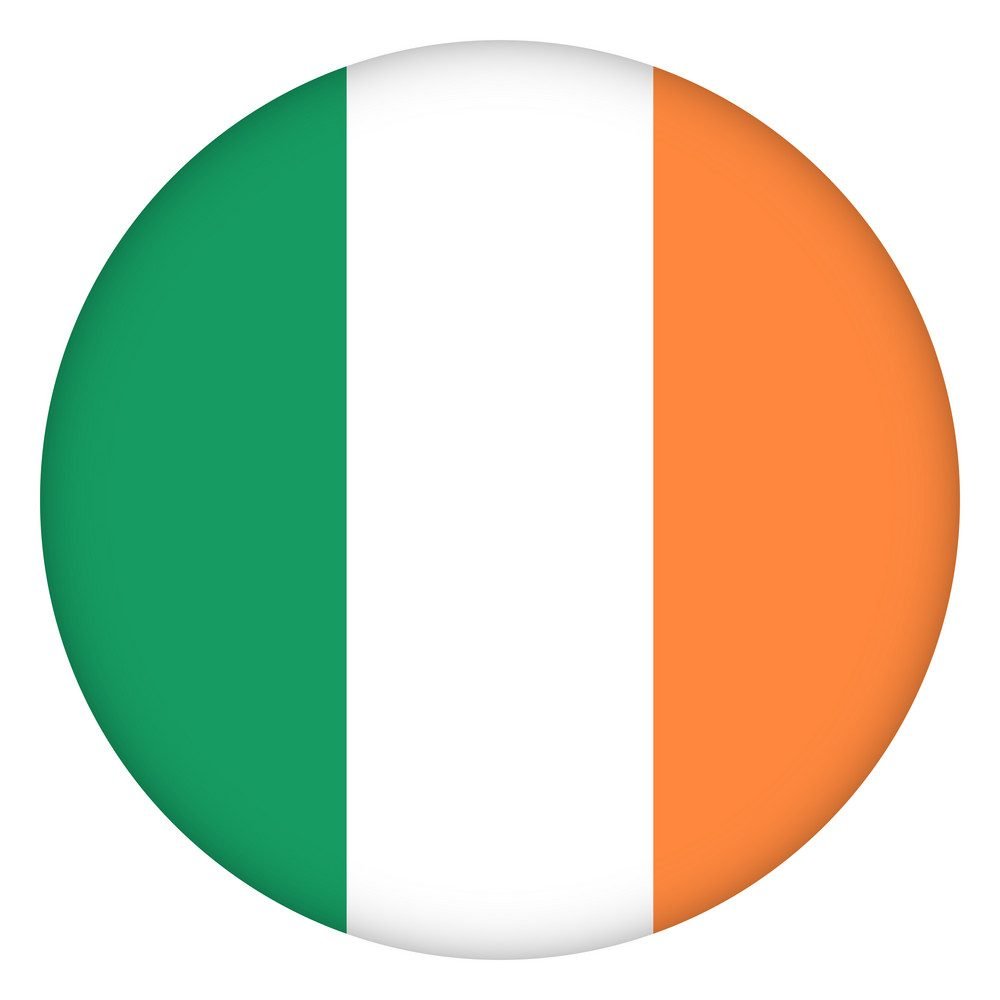 Flag of Ireland round icon, badge or button. Irish national symbol. Template design, vector illustration.